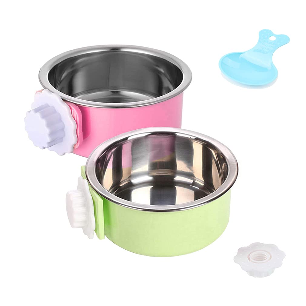 Luck Dawn Stainless Steel Removable Hanging Pet Bowl - Crate Food & Water Dish for Dogs, Cats, Rabbits, Birds & Small Animals - Secure Bolt Holder - Small (2-Pack) - Perfect for Travel, Crates & Outdoor Use