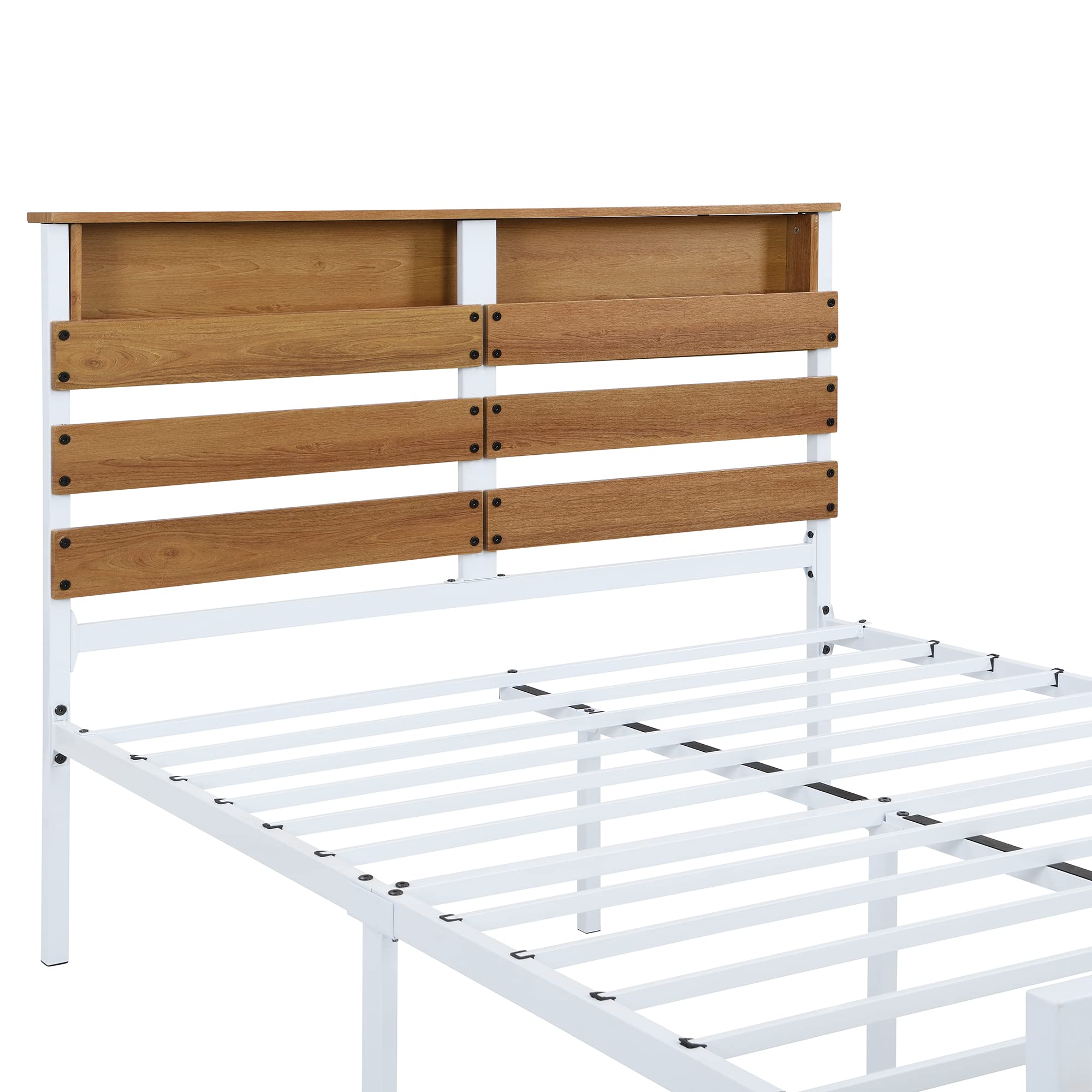 Modern Industrial Full Size Platform Bed Frame with Storage Headboard & Footboard - Sturdy Metal & Wood Construction, Steel Slat Support - No Box Spring Needed (White, Full Size) - Perfect for Small Bedrooms, Guest Rooms & Modern Loft Apartments