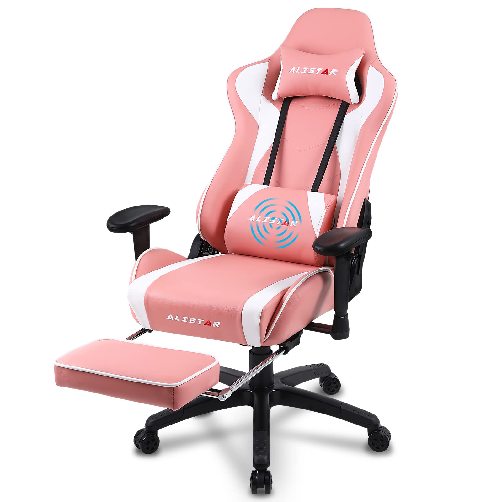 Alistar Ergonomic Gaming Chair - High Back Racing Office Chair with Adjustable Lumbar Support, Headrest & Footrest - PU Leather Computer Desk Chair for Home & Office (AL-6019-PINK) - Perfect for Gamers, Remote Workers & Long Hours Sitting