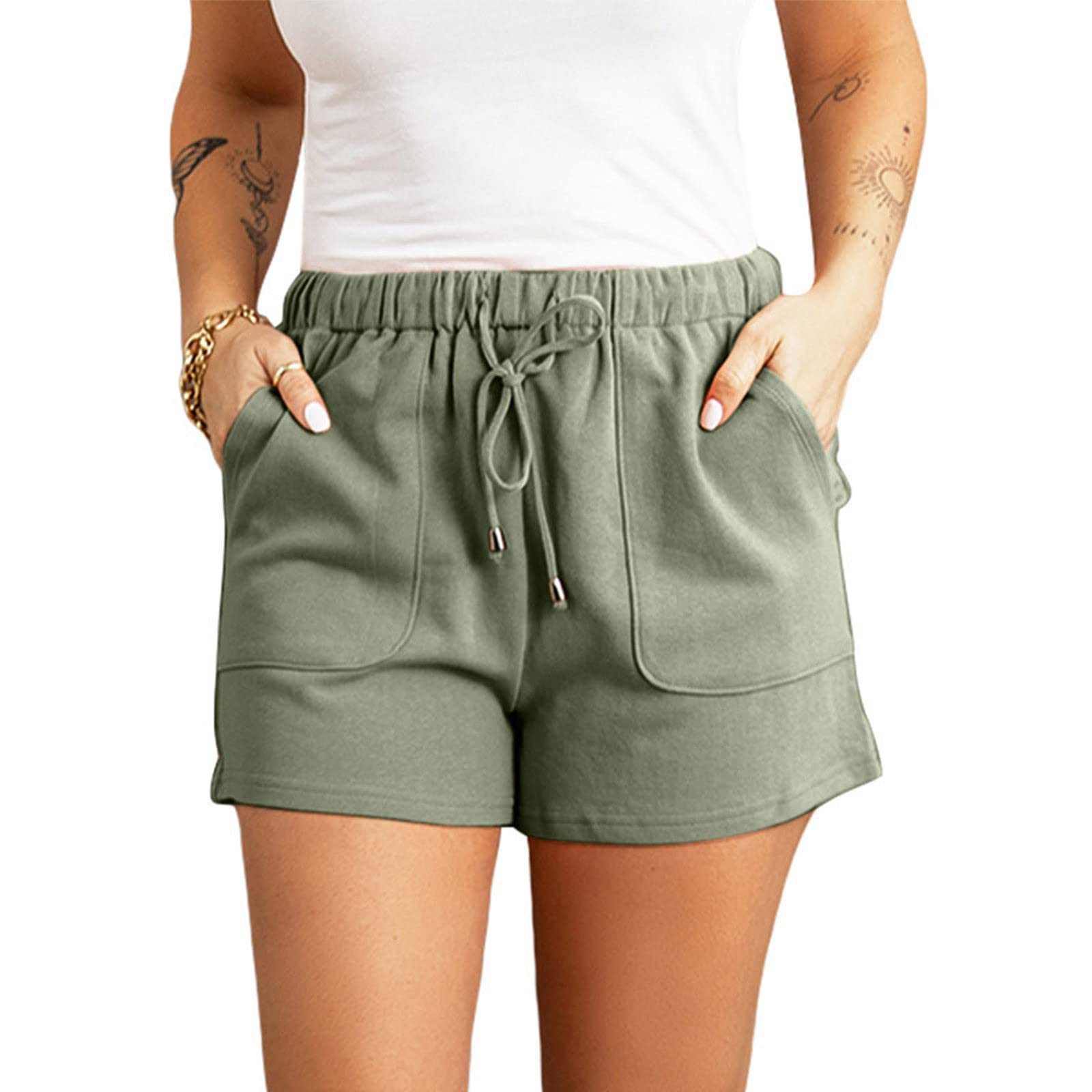 Trendy High Waist Shorts for Women - Summer Casual Lounge Pants with Pockets for Beach & Home