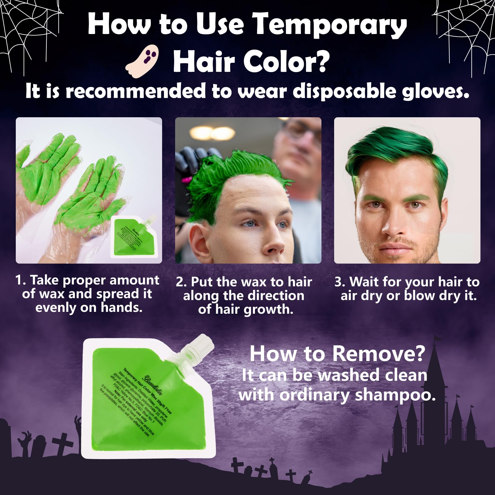 Professional Joker Clown Makeup Kit for Halloween - Includes White, Red, Black & Blue Oil-Based Face/Body Paint, 20g Green Hair Wax, Powder Puff & 2 Brushes | Perfect for Joker Cosplay, Halloween Parties & Themed Events