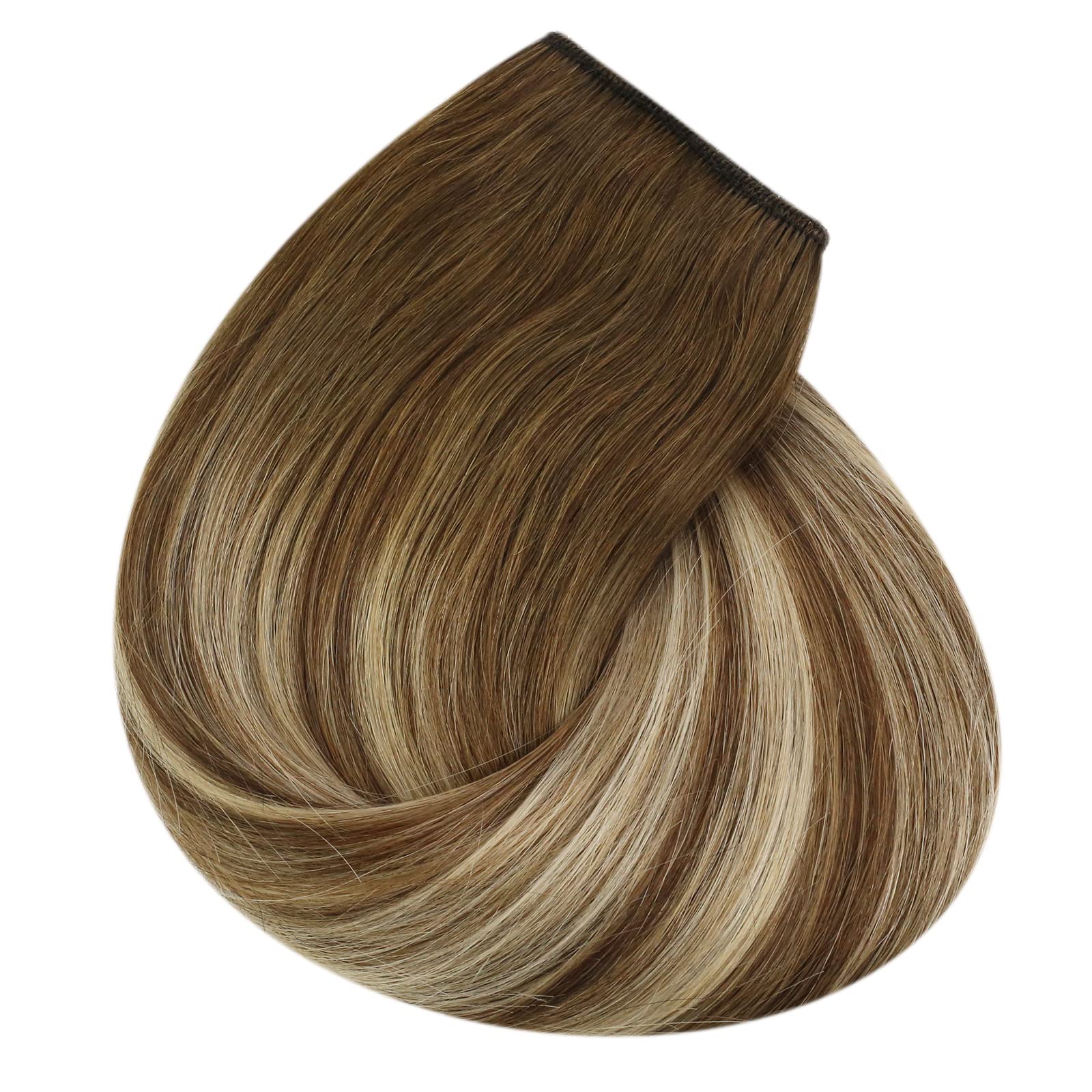 Sunny Wire Hair Extensions - 20 Inch Real Human Hair Invisible Wire Extensions in Light Brown to Platinum Blonde with Brown Highlights (#6/60/6) - Perfect for Parties, Weddings & Everyday Styling