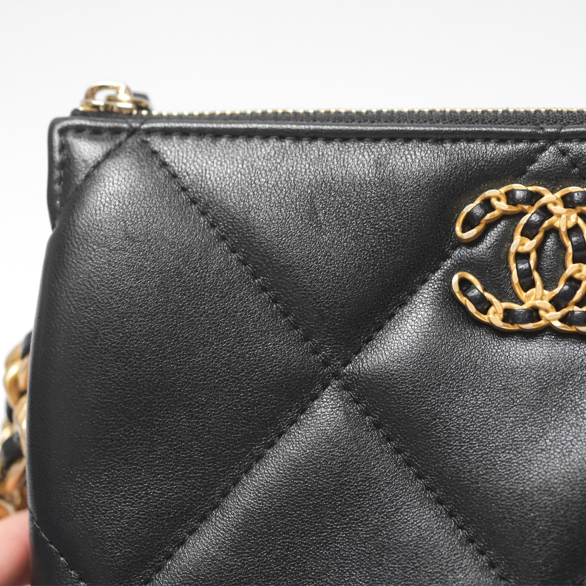 Chanel 19 Pouch Bag in Black Shiny Goatskin with Mixed Hardware - Luxury Crossbody Clutch for Women, Perfect for Evening Parties & Special Occasions