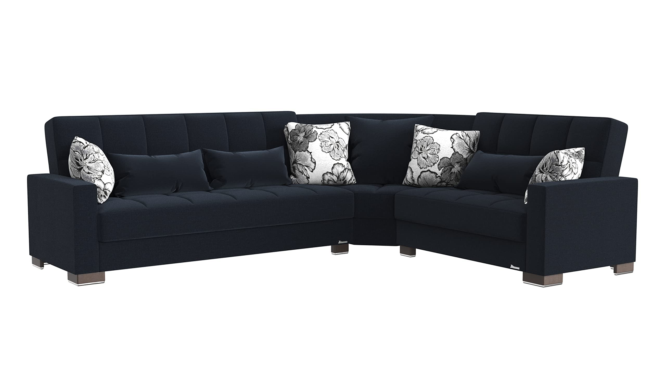 Ottomanson Legacy Collection Dark Blue Upholstered Convertible Sectional Sofa with Storage | Modern Living Room Furniture for Small Spaces & Apartments