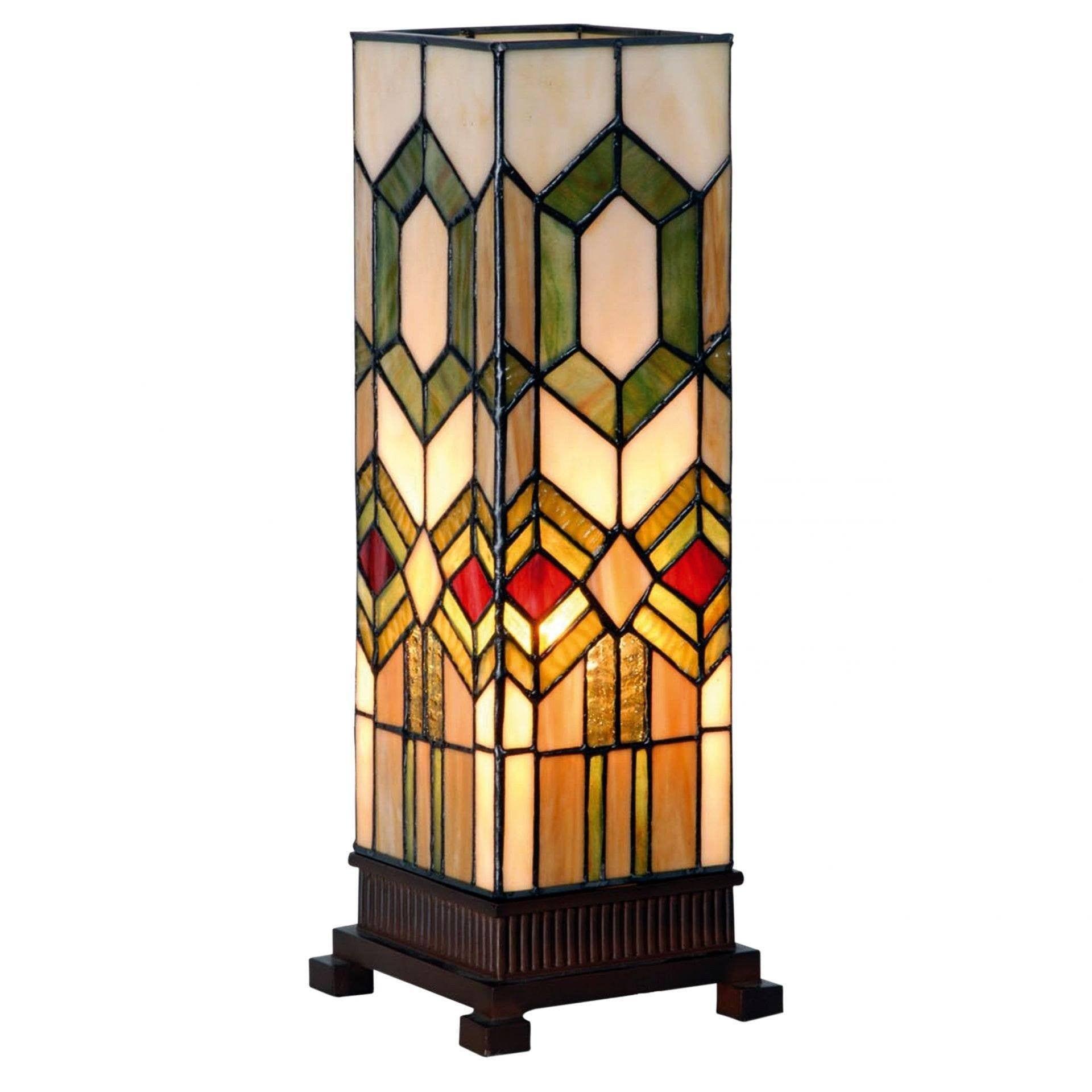 Chicago Medium Tiffany Square Table Lamp - Stained Glass Accent Light for Living Room, Bedroom & Office Decor