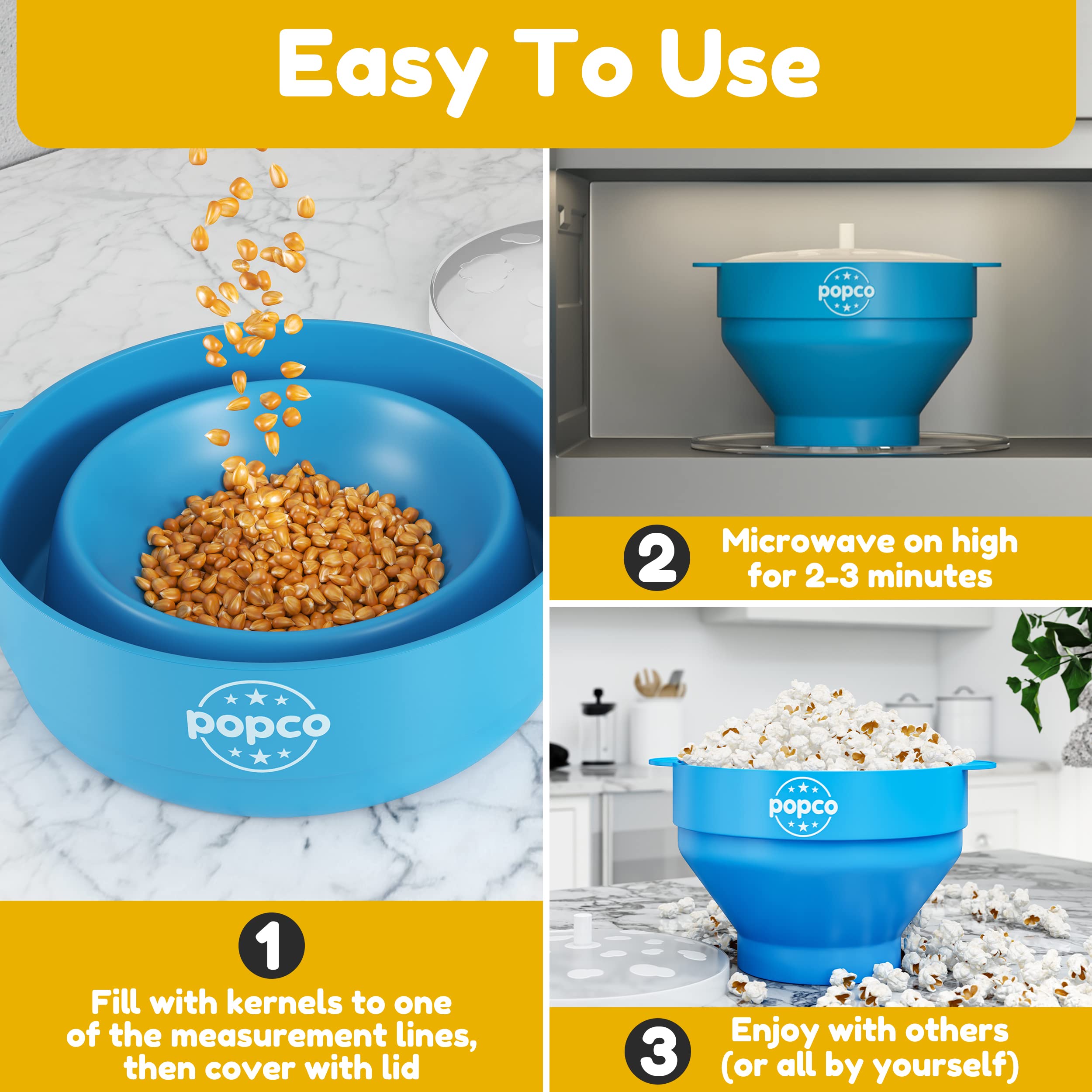 Hotpop Collapsible Silicone Microwave Popcorn Popper - Large Popcorn Maker with Handles for Quick Snacks - Dishwasher Safe BPA-Free Popcorn Bowl - Perfect for Movie Nights, Parties & Family Gatherings - Orange