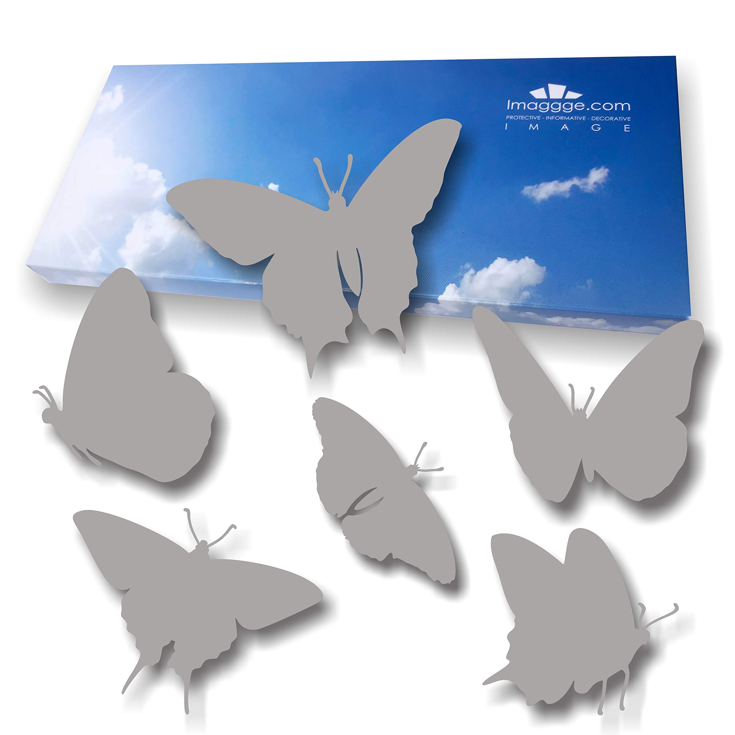 Window Protection Decals - 18 Anti-Collision Butterfly Stickers to Prevent Bird & People Strikes on Glass (Light Grey) - Perfect for Home, Office & School Windows