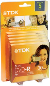 TDK Electronics DVD-R 14x 8cm Mini DVD-R Discs 5-Pack - Compatible with Camcorders, DVD Players & Recorders - Ideal for Home Videos, Archiving & Data Storage