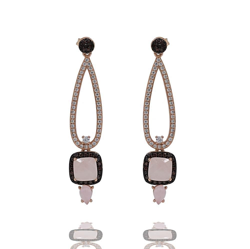 925 Sterling Silver Rose Gold Plated Rose Quartz Earrings for Women – Elegant Dangle Hoop Earrings for Valentine's Day, Anniversary & Special Occasions