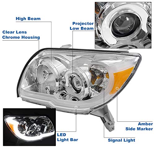 LED Tube Projector Headlights for 2006-2009 Toyota 4Runner - Chrome Housing, Bright White Light - Perfect for Night Driving & Off-Road Adventures