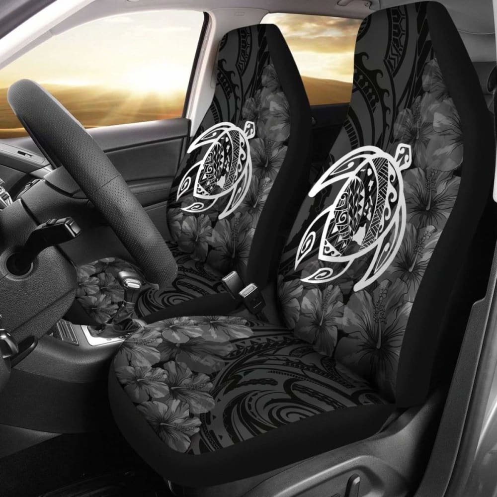 Alohawaii Car Seat Covers - Hawaiian Turtle Map & Hibiscus Print Polyester White Seat Protectors | Perfect for Beach Trips & Tropical-Themed Vehicles