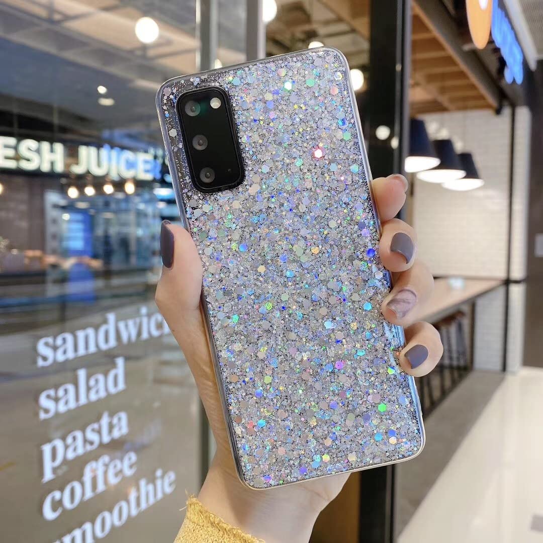 Sparkly Glitter Bling Slim Protective Case for Samsung Galaxy S22 Ultra 5G (6.8 Inch) - Cute Rubber Phone Cover for Women & Girls - Perfect for Everyday Use, Parties & Special Occasions (Blue)