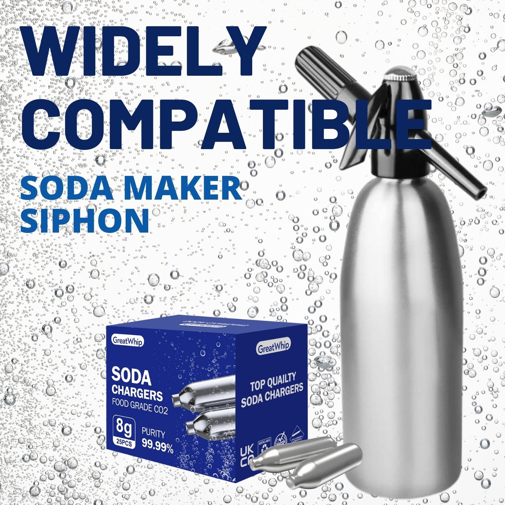 GreatWhip 50 Count 8g CO2 Soda Cartridges - Compatible with Soda Makers, Carbonated Water Machines & Sparkling Water Makers | Perfect for Home Carbonation, DIY Sparkling Drinks & Soda Making