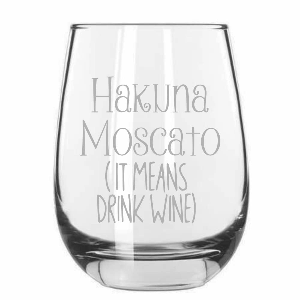 Hakuna Moscato Stemless Wine Glass - 15.25oz Etched Wine Glass for Wine Lovers - Perfect for Parties, Gifts & Relaxing Evenings