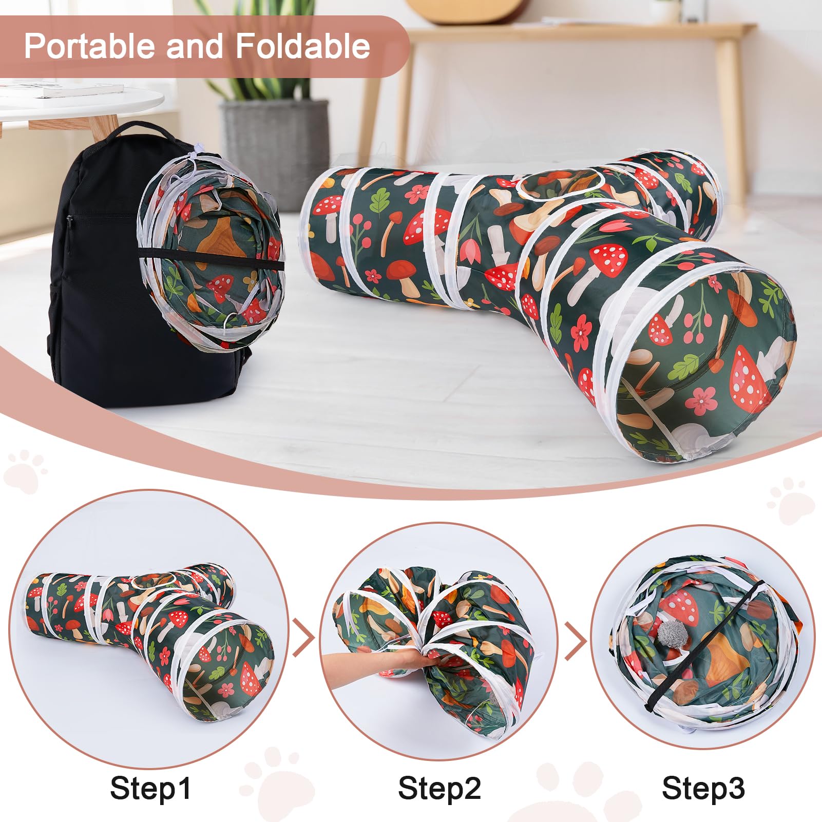 3-Way Peekaboo Cat Tunnel - Foldable Indoor Cat Cave with Toy Ball for Cats, Kittens, Rabbits & Small Pets | Interactive Play & Hideaway for Kittens, Puppies & Guinea Pigs | Perfect for Playtime, Exercise & Stress Relief