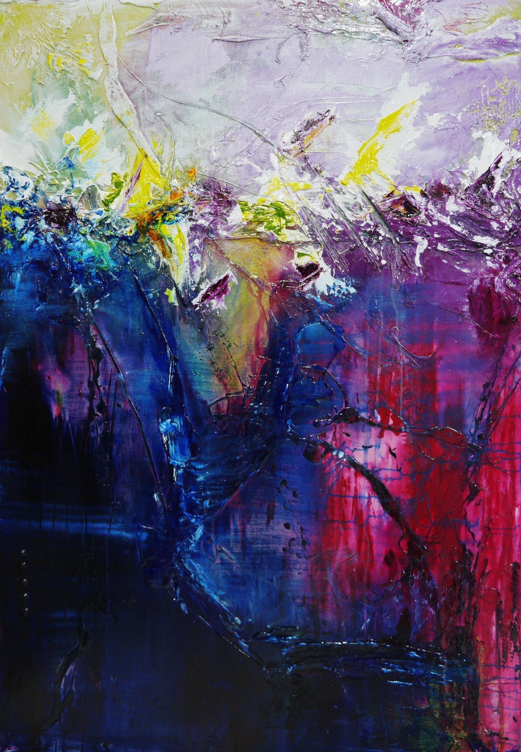 140cm x 100cm Purple Blue Abstract Floral Textured Canvas Wall Art - Modern Home Decor for Living Room, Bedroom & Office