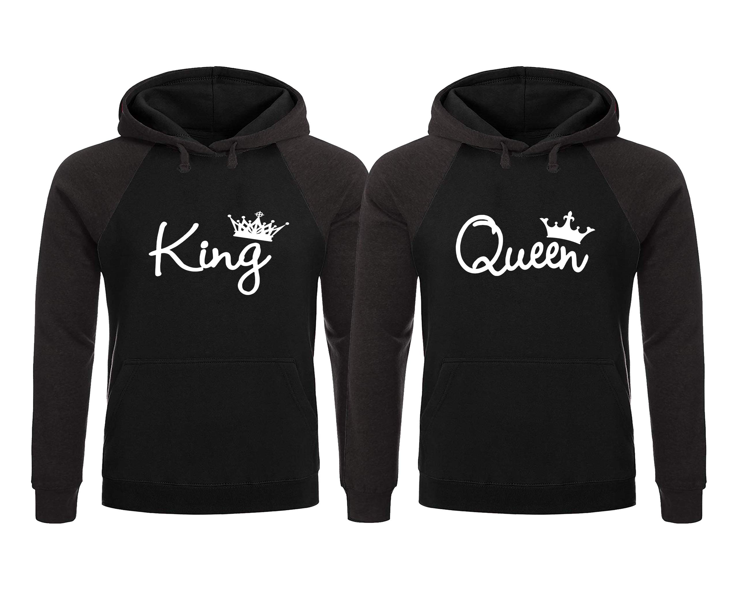 King and Queen Couple Hoodies - Matching His & Hers Sweatshirts for Couples - Romantic Gift for Valentine's Day, Anniversary - Perfect for Date Nights, Couple Photos, and Cozy Winter Outfits