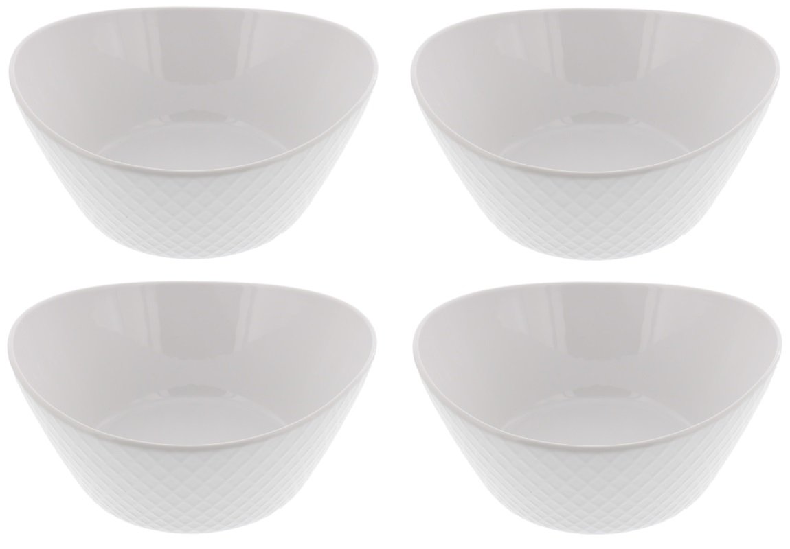 Over and Back 4-Piece Porcelain Serving Bowls Set with Diamond Pattern Design – Microwave, Dishwasher & Oven Safe – White Decorative Bowls for Appetizers, Sides & Dinner – Perfect for Entertaining, Family Gatherings & Holiday Serving