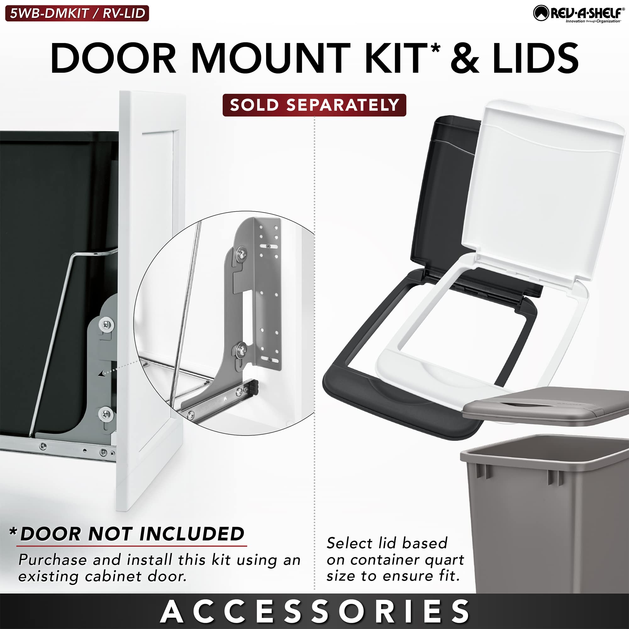 Rev-A-Shelf 35 Qt Double Pullout Trash Can for Kitchen Cabinets - Silver Garbage & Recycling Bin with Full-Extension Slides (Model RV-18KD-17C) | Perfect for Waste Management in Small Kitchens & RVs