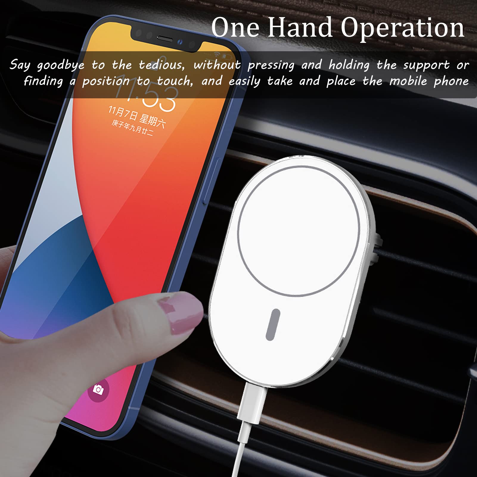 15W Qi Fast Wireless Car Charger - Magnetic Auto Clamping Phone Mount with 360° Rotation for Dashboard & Windshield (White) | Perfect for iPhone, Samsung & Qi-Compatible Devices on Road Trips & Daily Commutes