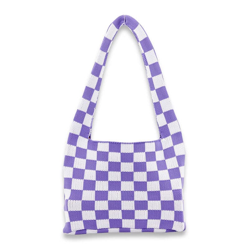 Checkered Tote Bag for Women - Stylish Knitted Shoulder Bag with Chessboard Pattern - Perfect for Shopping, Beach, Work & Daily Use