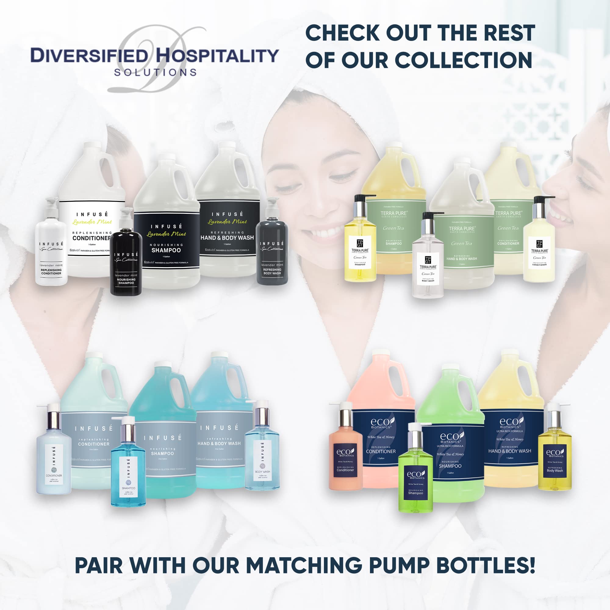 Terra Pure Infuse Lavender Mint Hotel Shampoo and Conditioner Set | 1 Gallon Bulk Refill for Hospitality & Vacation Rentals | Scented Bathroom Essentials for Hotels, Airbnb, Spas | 4-Pack (4 Gallons Total) | Ideal for Dispenser Refills and Guest Amenities