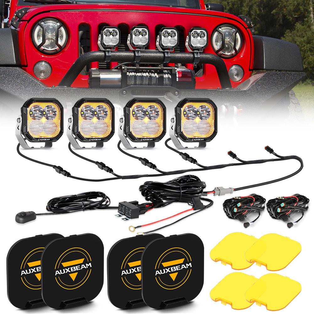 100W 3 Inch LED Pod Lights - White DRL & Amber Turn Signal - Off Road Lighting for Trucks, Jeeps, ATVs - Waterproof Spot Lights for Night Driving, Camping, Trail Adventures