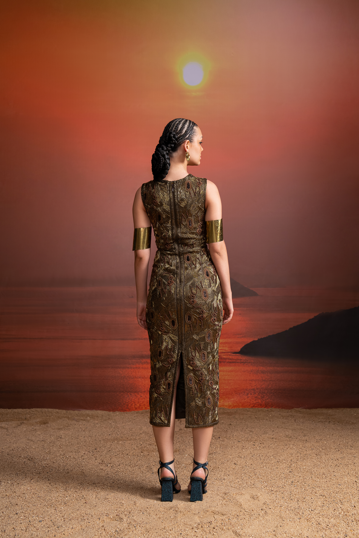 Elegant Olive Green Heavy Baroque Embellished Sheath Dress for Women - Perfect for Weddings, Parties & Special Occasions