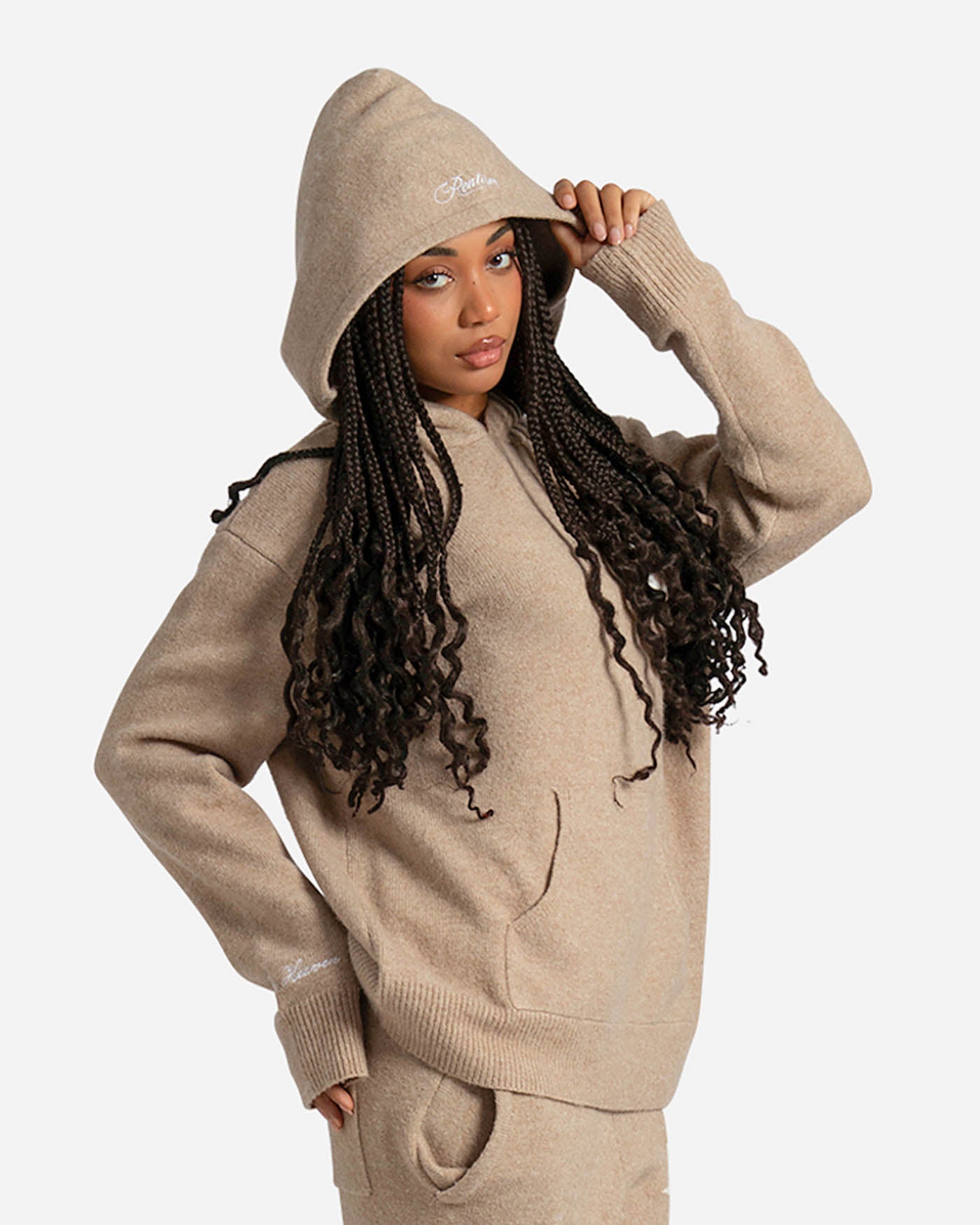 SSS Realism Radiant Knit Hoodie in Sand - Cozy Pullover Sweatshirt for Women & Men - Perfect for Casual Wear, Loungewear, and Outdoor Activities