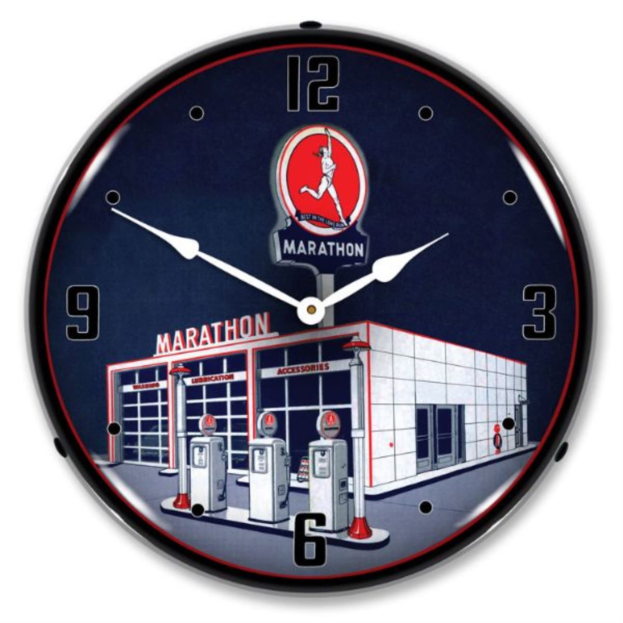 Marathon Gas LED Wall Clock with Light - 12 Inch Silent Non-Ticking Battery Operated, Perfect for Kitchen, Bedroom, Office, and Home Decor