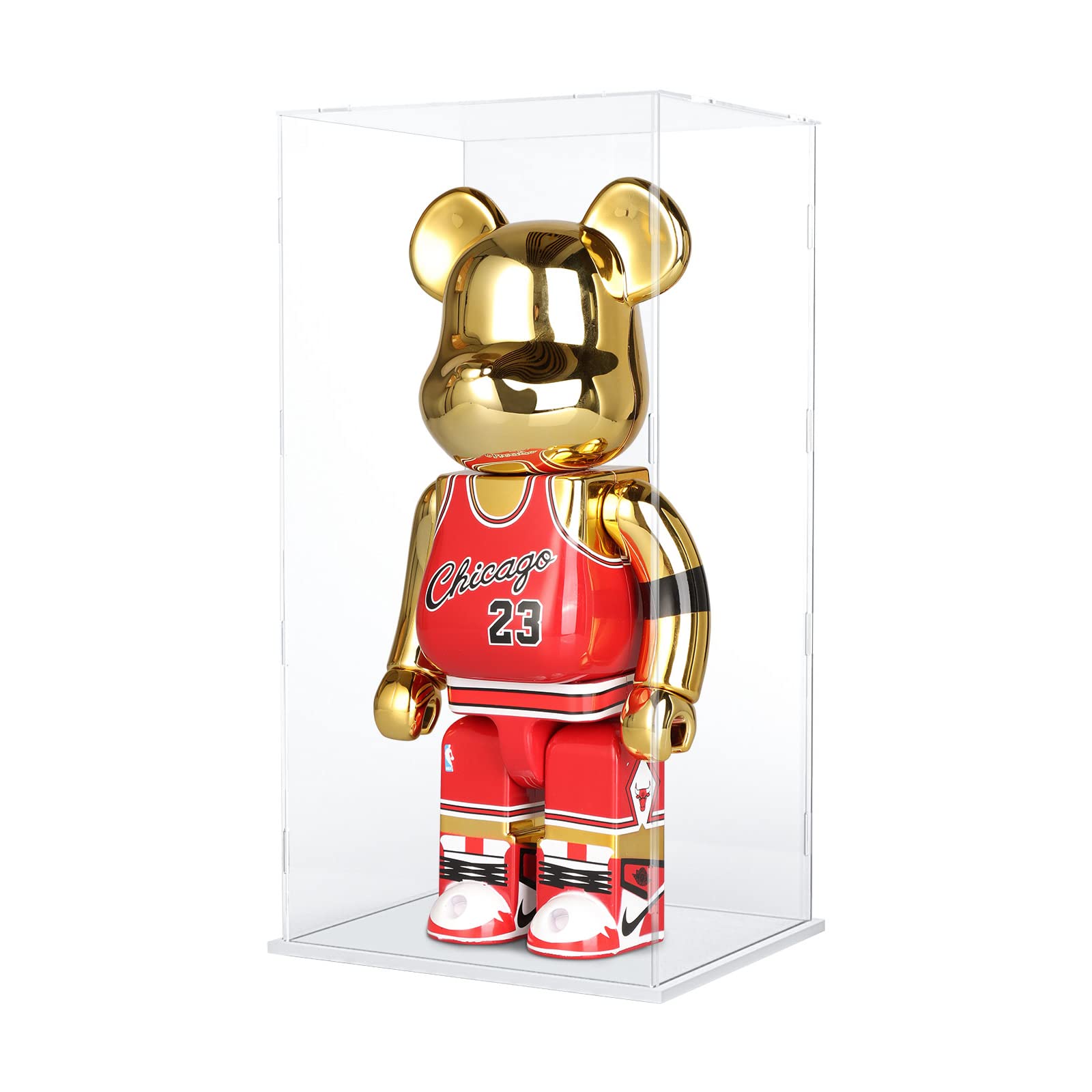 Choowin 29-Inch Tall Clear Acrylic Display Case for Lego Space 10341 - Thickened Dustproof Showcase for Collectibles, Action Figures, Dolls & Bearbrick 1000 - White Base - Perfect for Home Decor, Office Display & Toy Protection