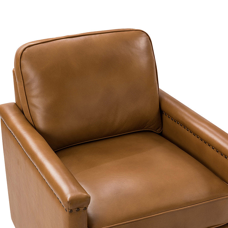 Genuine Leather Swivel Chair with Nailhead Trim - Irene Modern Armchair for Home Office, Living Room & Study - Comfortable Executive Desk Chair for Work & Relaxation