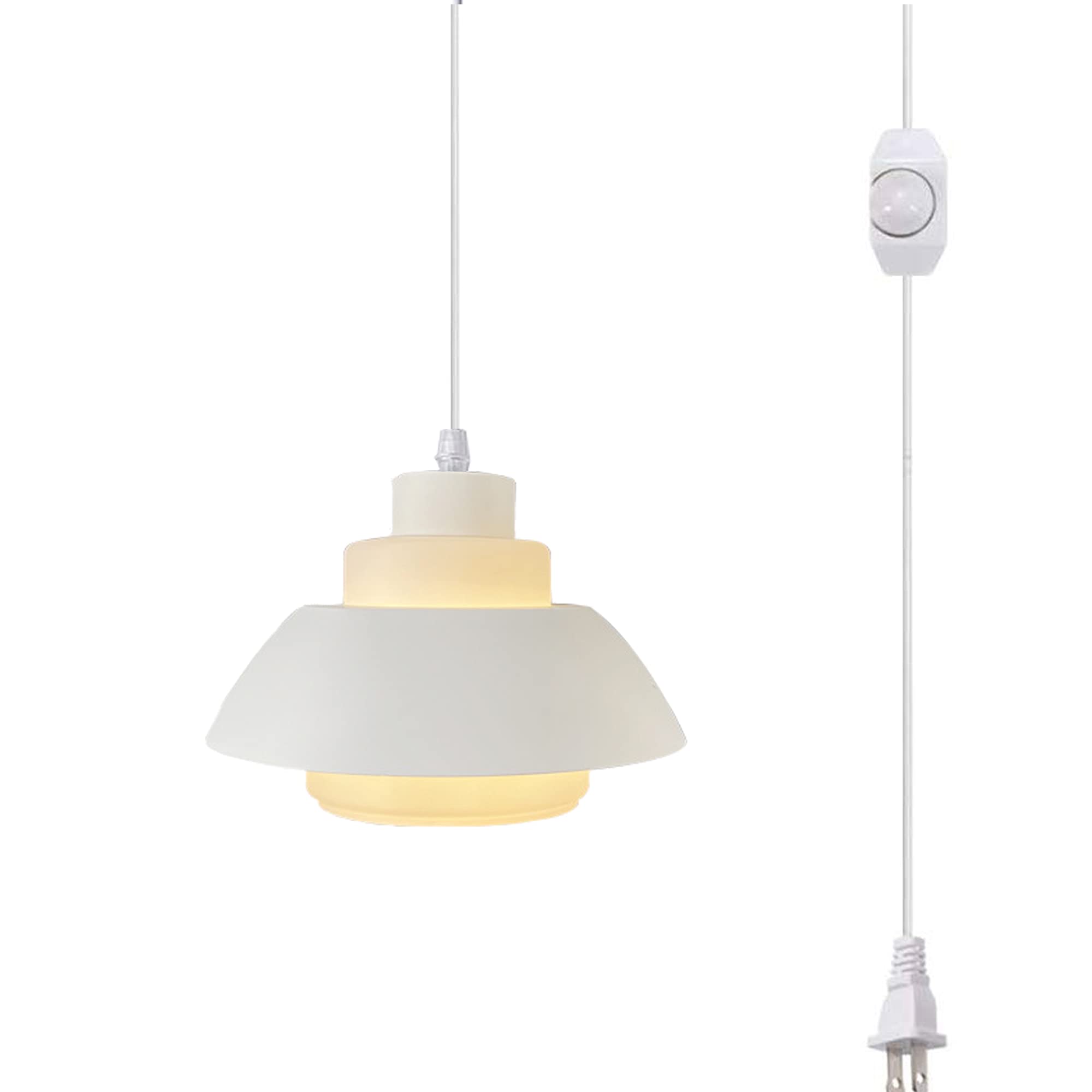 Nordic Minimalist Acrylic Pendant Light with 20ft Plug-in Cord & UL Dimmer Switch - Macaron White Loft Style Swag Lamp for Living Room, Bedroom, Dining Room - Multiple Color Options Available
