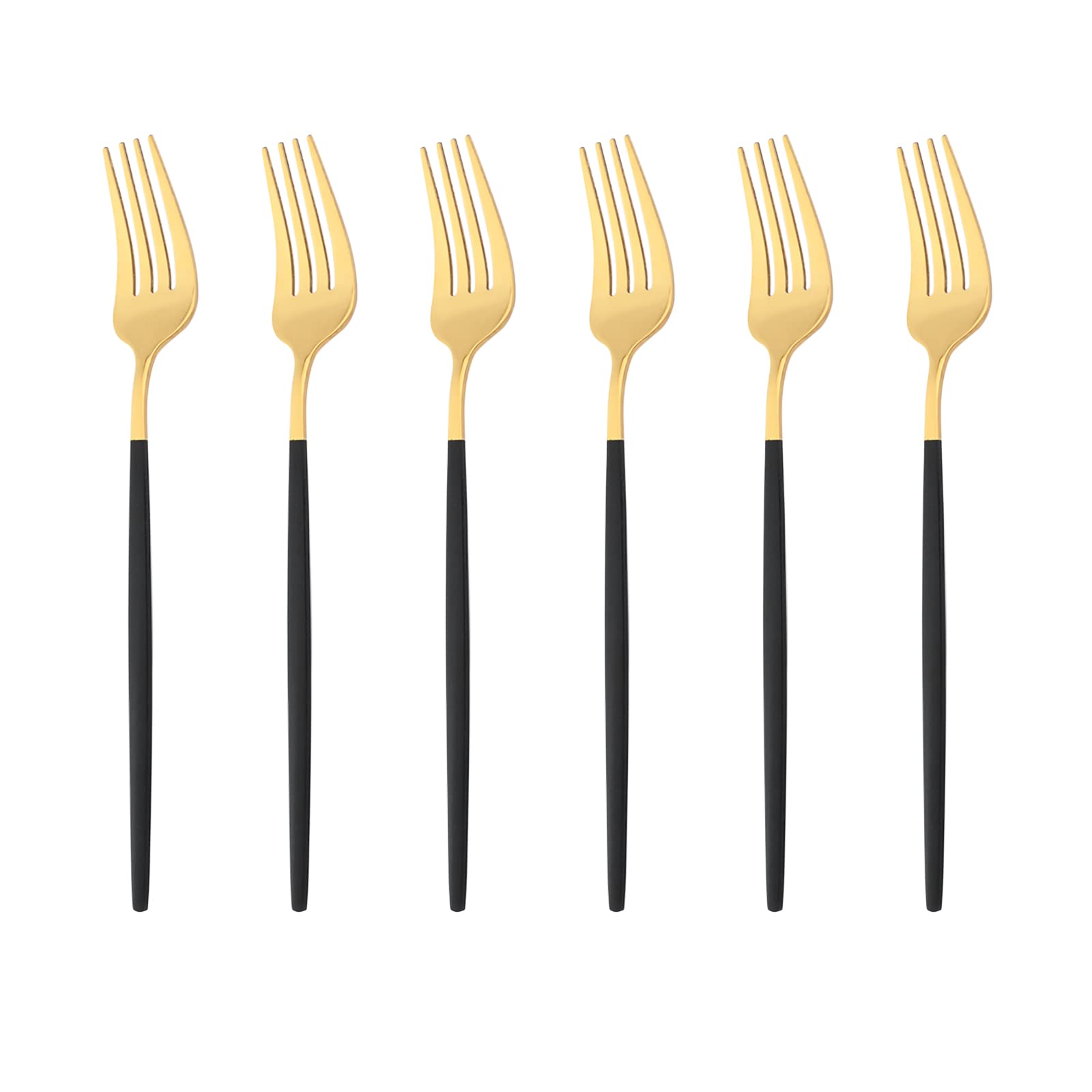 Premium 6-Piece Salad & Dessert Forks Set - 18/0 Stainless Steel Mirror Polished Flatware (7.48-Inch, Black Gold) - Perfect for Dinner Parties, Restaurants & Home Entertaining