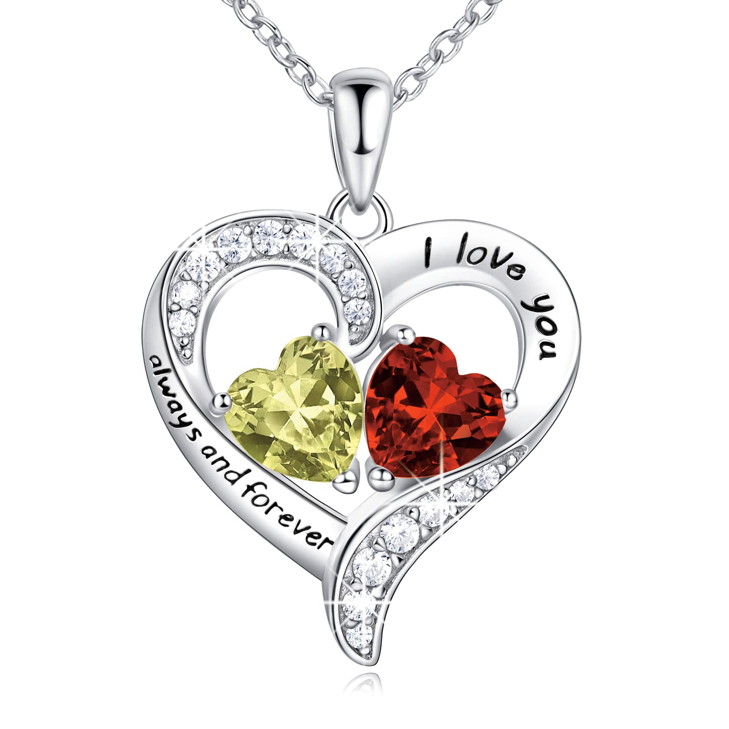 BlingGem Heart Necklaces for Women - 925 Sterling Silver Birthstone Necklace with 2 Custom Birthstones, Personalized Pendant Jewelry Gift for Wife, Mom, Girlfriend | Perfect for Valentine's Day, Anniversary, Mother's Day & Birthday Gifts