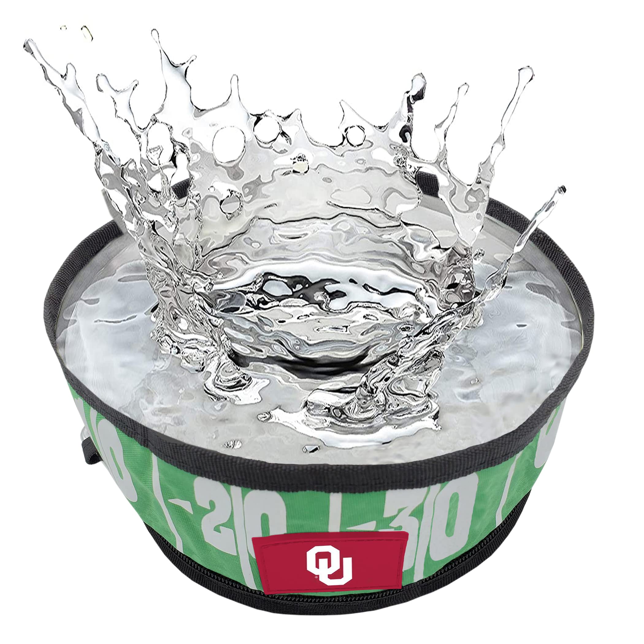 NCAA Oklahoma Sooners Collapsible Dog Travel Bowl - Portable Leak-Proof Pet Food & Water Bowl for Dogs & Cats | Football Field Design | Perfect for Camping, Hiking & Road Trips