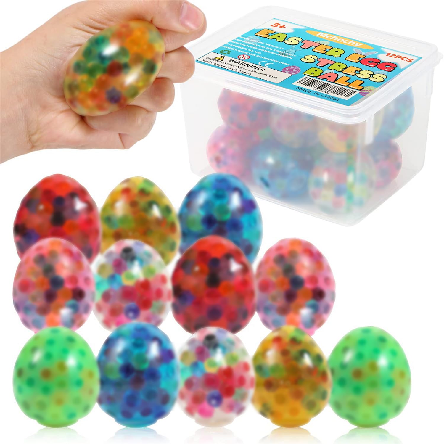 12 Pack Easter Eggs Stress Relief Balls - Squishy Fidget Toys for Kids & Adults - Easter Basket Stuffers, Party Favors, Classroom Prizes (Great for Anxiety Relief, Office Desk Toys & Sensory Play)