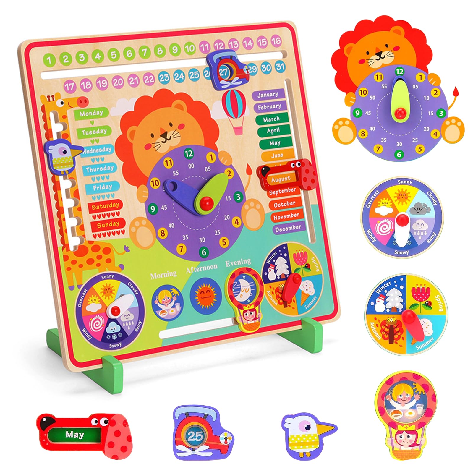 Montessori Wooden Calendar & Teaching Clock - 7-in-1 Educational Toy for 4 Year Old Kids | Learn Time, Date, Days, Months, Seasons & Weather | Perfect for Preschool Learning & Homeschool Activities