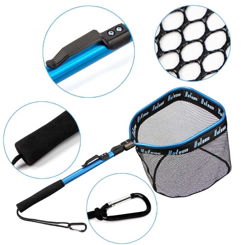 YVLEEN Floating Fishing Net - Foldable Rubber Coated Landing Net for Easy Catch & Release | Freshwater & Saltwater Fishing Gear | Perfect for Fly Fishing, Kayak Fishing & Shore Angling