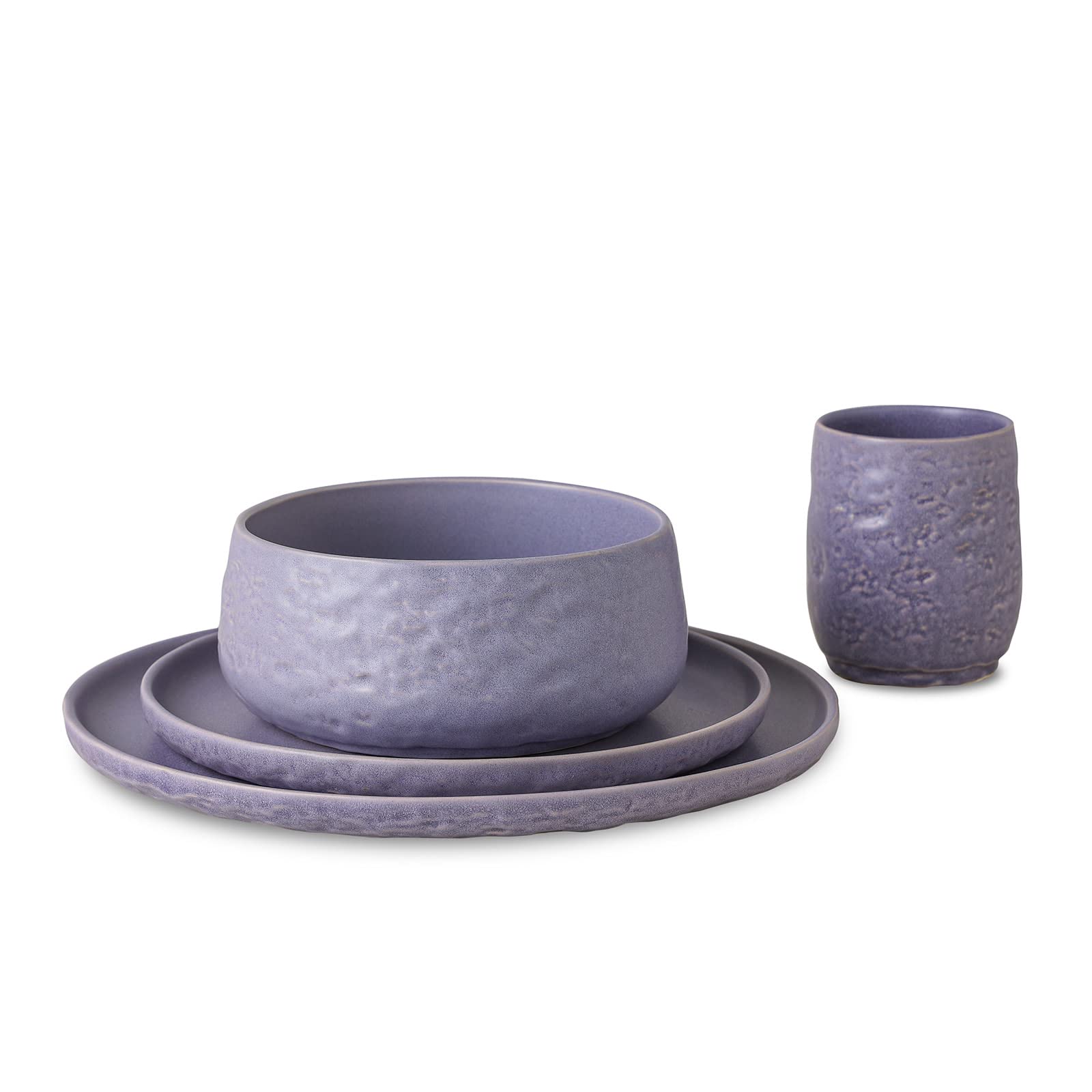 Mercer Project SHOSAI 16-Piece Stoneware Dinnerware Set - Modern Lavender Plates & Bowls for 4 - Durable Ceramic Dishware for Everyday Dining, Entertaining & Restaurant Use