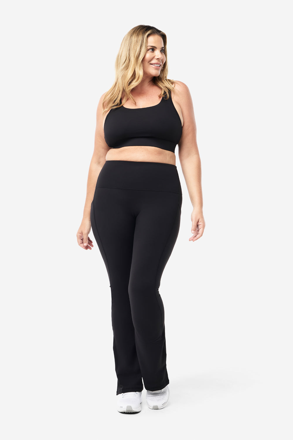 Core Pocket Base No Chafe Flare Leggings - Black - High Waist Yoga Pants for Women, Workout & Running with Anti-Chafing Design - Perfect for Gym, Lounge & Everyday Wear