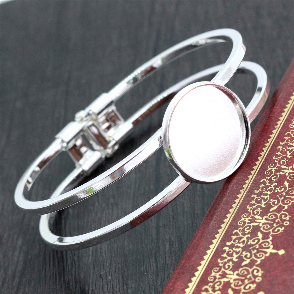 Lind Kitchen 2-Piece Silver Bangle Bracelet Blanks with 25mm Cabochon Bezel Tray - DIY Jewelry Making Supplies for Crafting, Beading & Gift Projects