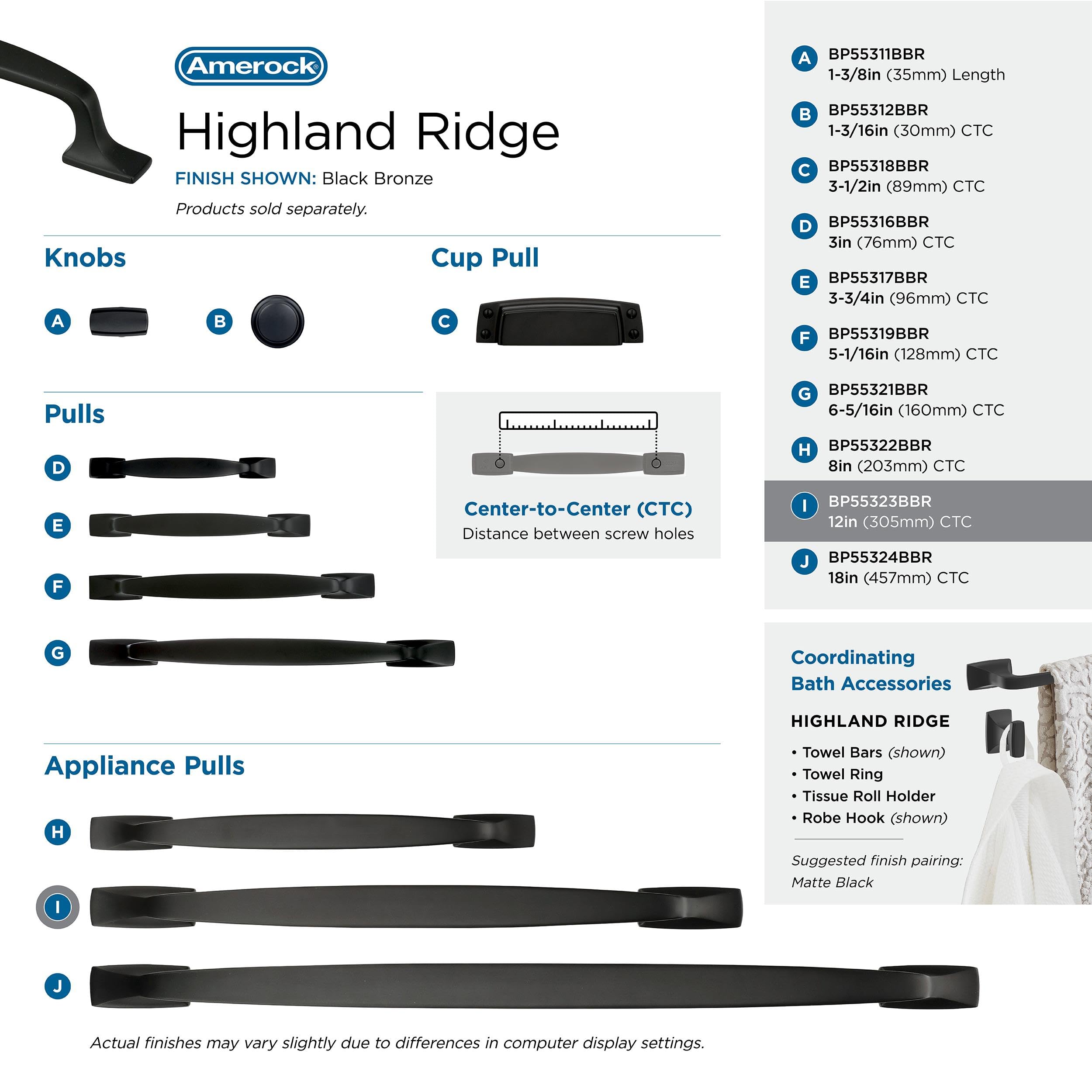 Amerock Black Bronze 12 Inch (305mm) Appliance Pull Drawer Handle - Highland Ridge Cabinet Hardware (1 Pack) - Perfect for Kitchen Cabinets, Dressers, and Furniture Upgrades