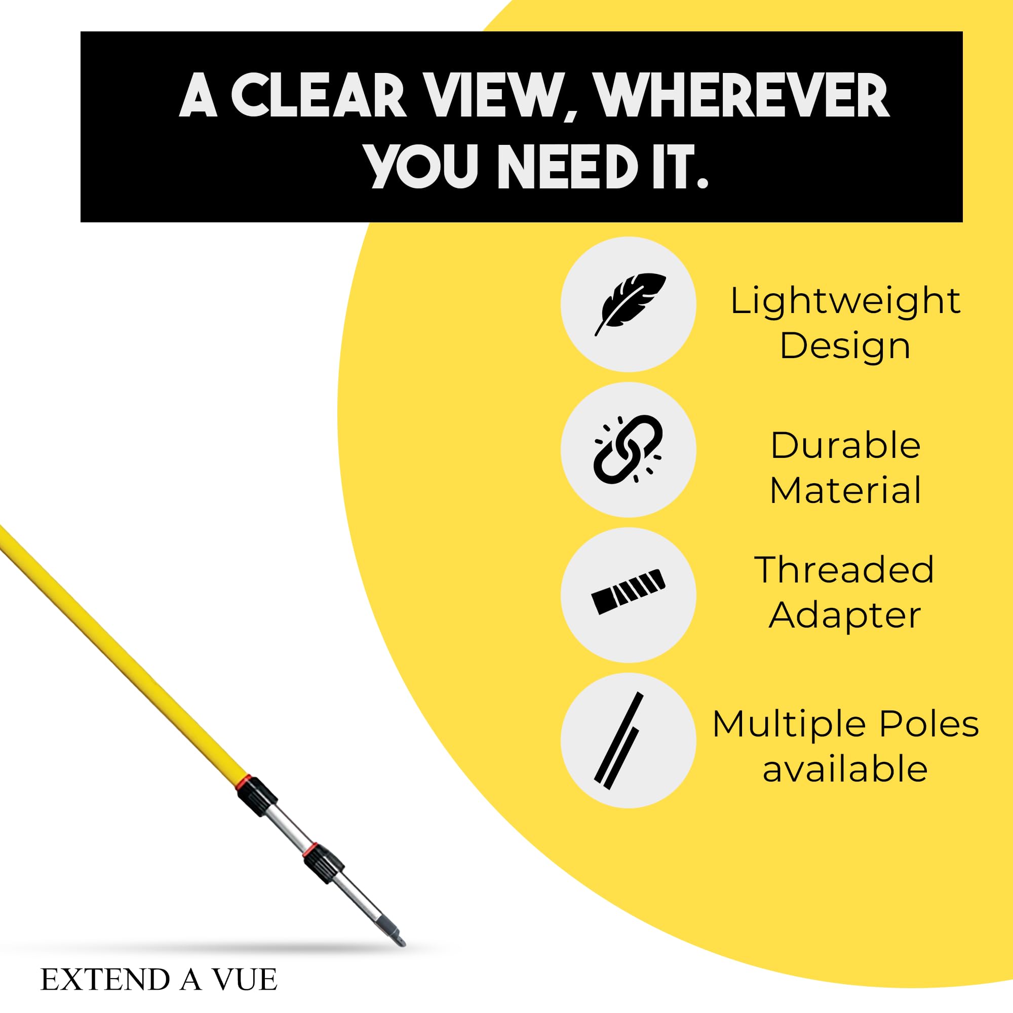 Heavy Duty Telescoping Inspection Mirror - 4 ft to 12 ft Extendable Pole with 6x6 Inch Acrylic Mirror - Lightweight & Durable for Automotive, HVAC & Industrial Maintenance