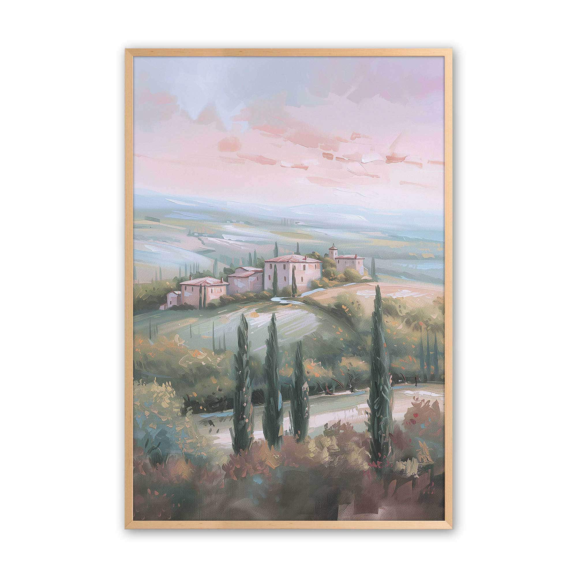 Tuscany Sunset Landscape Art Print - Dusk's Glow v1 Wall Decor for Living Room, Bedroom & Office