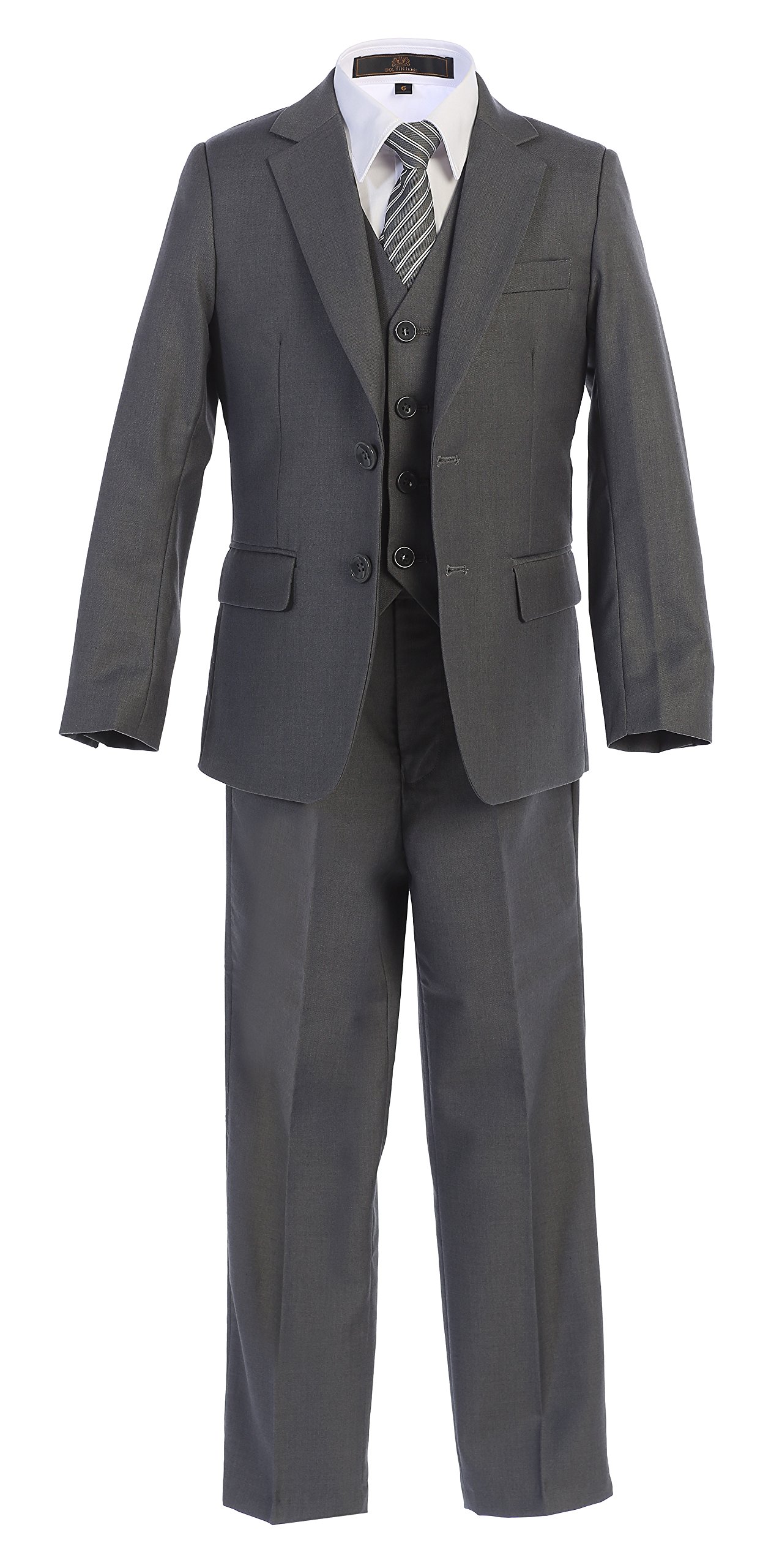 Premium 5-Piece Boys Formal Suit Set - Jacket, Vest, Pants, Shirt & Tie for Weddings, School Photos & Special Occasions