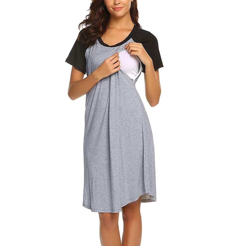 MOMKER Women's Maternity Nightshirt - Soft Nursing Sleepwear & Breastfeeding Nightgown for Pregnant Moms | Comfortable Baby Shower Dress for Pregnancy & Postpartum Care | Perfect for Nursing, Sleeping & Relaxing at Home