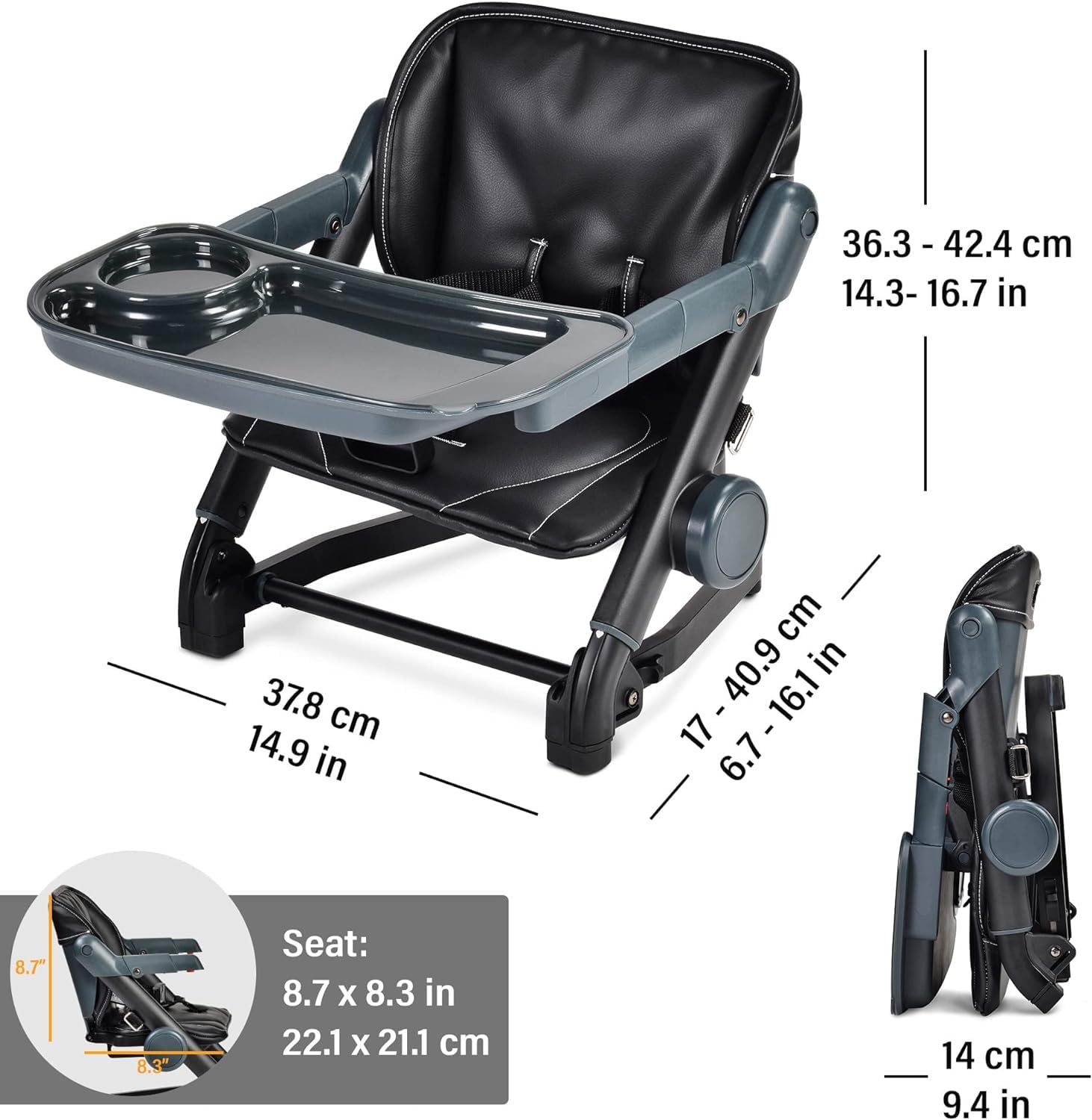 Voltz Toys 3-in-1 Travel Booster Seat for Kids - Adjustable, Foldable & Portable High Chair with Safety Harness - Perfect for Babies, Toddlers & Travel - Use at Home, Restaurants or Road Trips (Black)