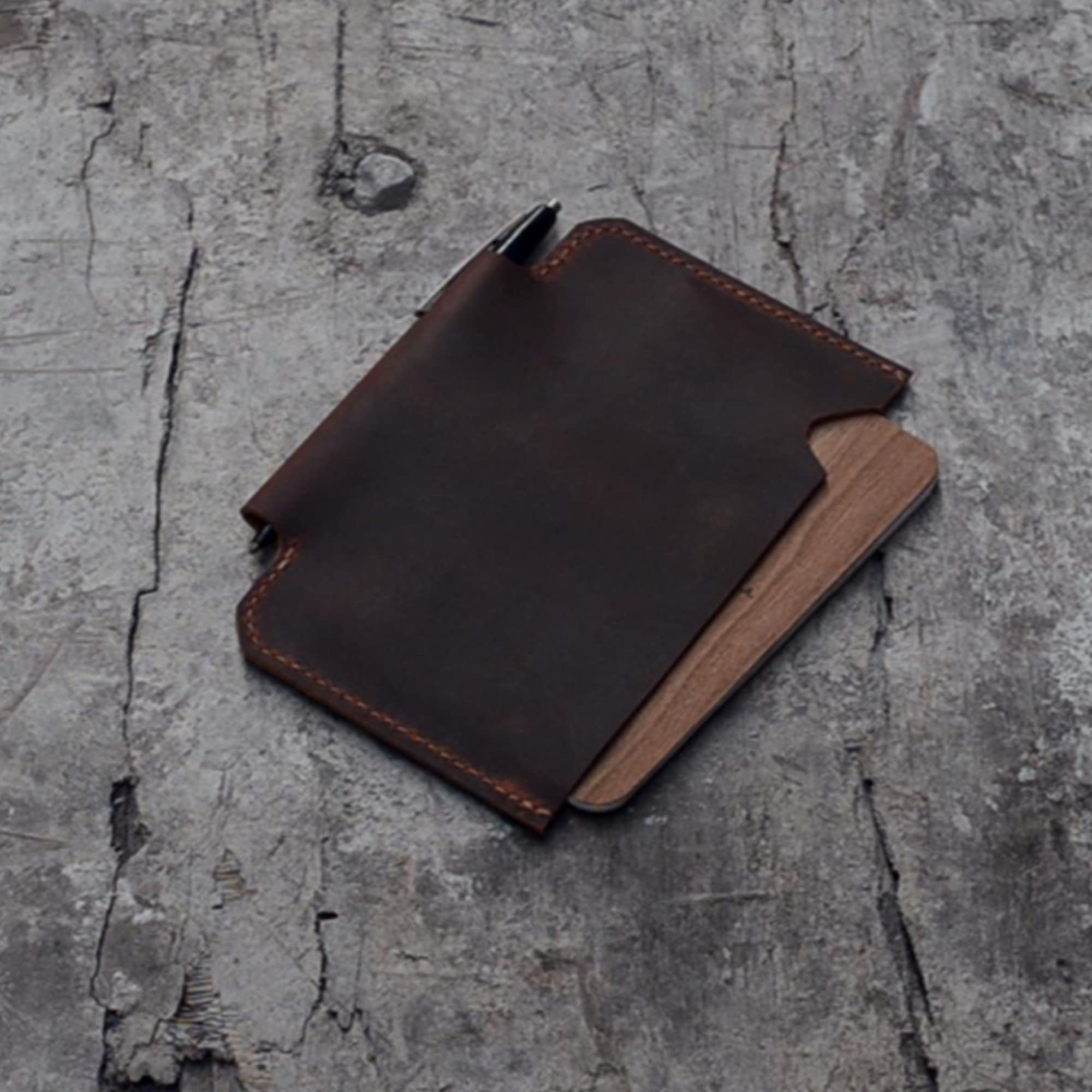 Premium Leather Field Notes Wallet Cover - Handmade Travel Journal Sleeve for Pocket Notebooks with Pencil Holder | Perfect for Outdoor Adventures, Business Travel & Daily Organization