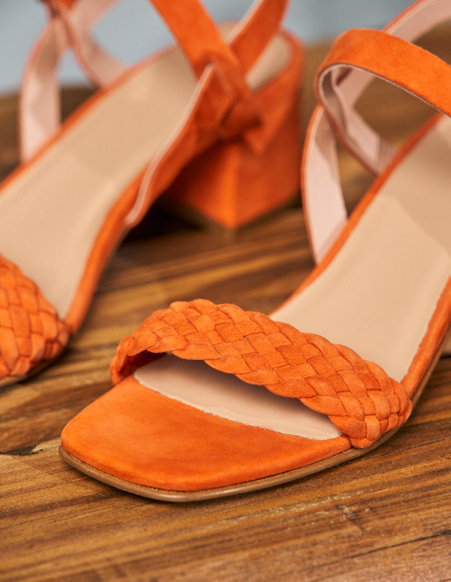 Victoria M Orange Suede High Heel Sandals - Elegant Women's Dress Sandals for Weddings, Parties & Summer Outfits